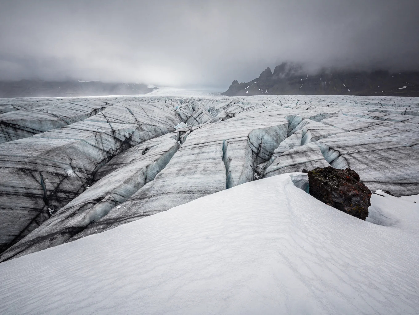Deep blue glacial ice formations in Vatnajökull Iceland